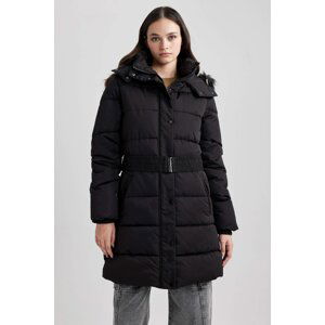 DEFACTO Waterproof Regular Fit Hooded Faux Fur Long Puffer Jacket