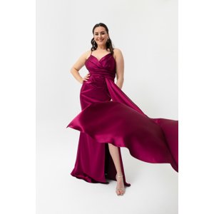 Lafaba Women's Plum Plus Size Long Satin Evening Dress & Graduation Dress