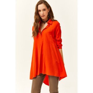 Olalook Women's Orange Shirt Collar Asymmetrical Tunic