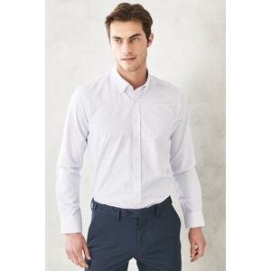 AC&Co / Altınyıldız Classics Men's White-blue Slim Fit Slim Fit Button Collar Printed Casual Shirt