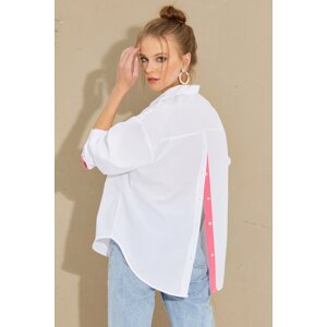Cool & Sexy Women's White-Fuchsia Button-Up Shirt