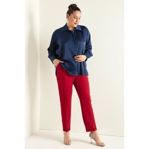 Lafaba Women's Claret Red Elastic Waist Plus Size Pants