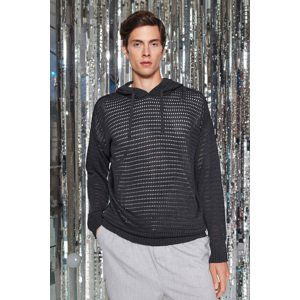 Trendyol Anthracite Men's Oversize Fit Crochet Detailed Hooded Knitwear Sweater