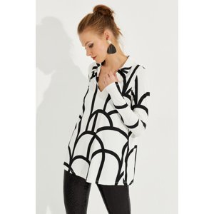 Cool & Sexy Women's White Patterned Polo Neck Blouse