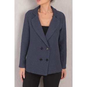 armonika Women's Dark Blue Stripe Patterned Four-Button Stash Jacket