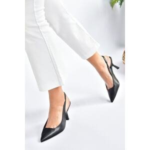 Fox Shoes Black Leather Women's Heeled Shoes