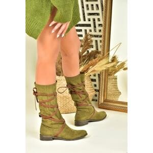 Fox Shoes Khaki/tan Suede Leather Women's Boots with Lacing Detail