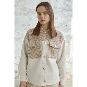 InStyle Herringbone Patterned Pocket Cachet Jacket - Ecru