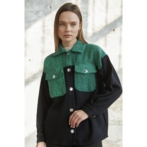 InStyle Herringbone Patterned Pocket Cashew Jacket - Green