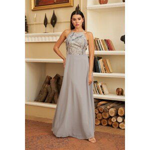 Carmen Indigo Sequined Long Evening Dress with Low-cut Back