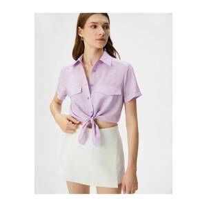 Koton Front Tied Shirt Crop Buttoned Pocket Viscose