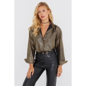 Cool & Sexy Women's Gold Color Striped Shiny Shirt