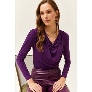 Olalook Women's Purple Padded Pleated Collar Blouse