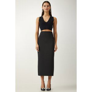 Happiness İstanbul Women's Black Slit Scuba Pencil Skirt