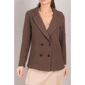 armonika Women's Light Brown Stripe Patterned Four-Button Stash Jacket