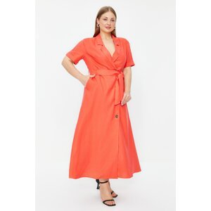 Trendyol Curve Garnet Blossom Jacket Collar Midi Woven Dress
