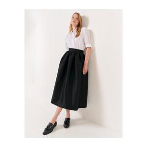 Jimmy Key Black Normal Waist Stylish Midi Flared Skirt