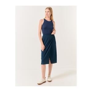 Jimmy Key Navy Blue Normal Waist Slit Midi Linen Skirt