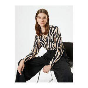 Koton Zebra Patterned Shirt Satin Buttoned Classic Collar Regular Fit