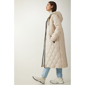 Happiness İstanbul Women's Cream Hooded Pocket Quilted Coat