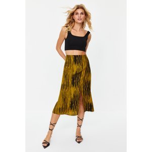Trendyol Mustard Slit Detailed Viscose Fabric Patterned Midi Woven Skirt