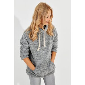 Cool & Sexy Women's Gray Kangaroo Pocket Plush Sweatshirt Q978