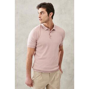 ALTINYILDIZ CLASSICS Men's Dusty Rose Standard Fit Regular Cut 100% Cotton Polo Neck Knitwear T-Shirt