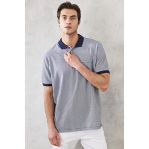 ALTINYILDIZ CLASSICS Men's White-Navy Blue Comfort Fit Relaxed Fit 100% Cotton Polo Neck T-Shirt