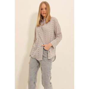 Trend Alaçatı Stili Women's Gray Laced Oversize Shirt