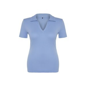 Trendyol Curve Blue Polo Neck Bodycone Knitted Blouse