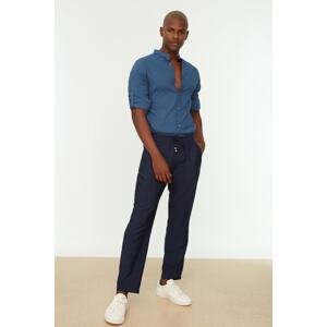 Trendyol Navy Blue Men's Plus Size Regular Fit Elastic Waisted Linen Look Trousers