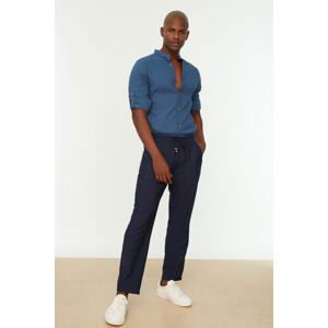 Trendyol Men's Navy Blue Plus Size Regular Fit Elastic Waist Linen Look Trousers
