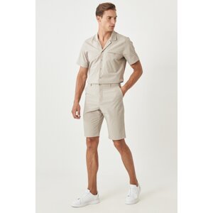 ALTINYILDIZ CLASSICS Men's Beige Slim Fit Narrow Cut Casual Shorts with Side Pockets