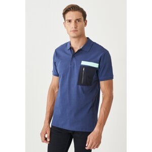 ALTINYILDIZ CLASSICS Men's Navy Blue Slim Fit Slim Fit Polo Neck 100% Cotton T-Shirt