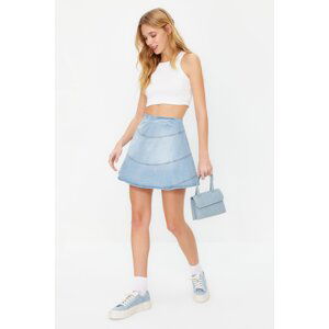 Trendyol Blue Flounce High Waist Mini Denim Skirt