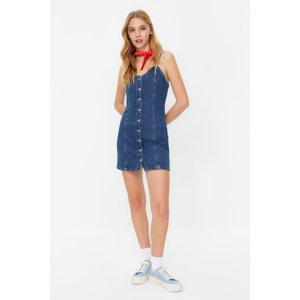 Trendyol Blue Strap Front Buttoned Mini Denim Dress