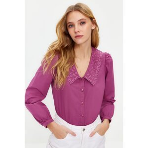 Trendyol Dusty Rose Embroidered Cotton Woven Shirt