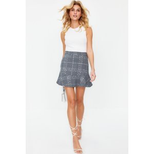 Trendyol Gray Skirt Tip Flounce Tweed Fabric Mini Woven Skirt
