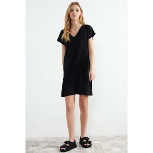Trendyol Black Wrapped/Textured V-Neck Shift/Plain Knitted Mini Dress