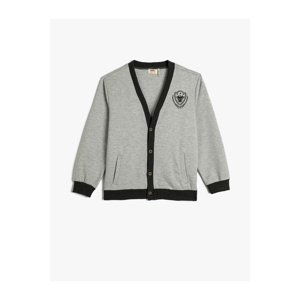 Koton College Cardigan Buttoned V-Neck Embroidery Detailed