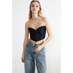 Trendyol Navy Blue Crop Knitted Shiny Bustier