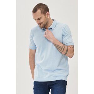 ALTINYILDIZ CLASSICS Men's Blue 360 Degree All-Direction Stretch Slim Fit Slim Fit 100% Cotton Knitwear T-Shirt