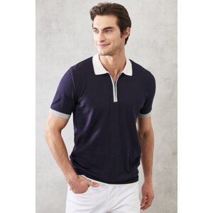 ALTINYILDIZ CLASSICS Men's Navy Blue Standard Fit Normal Cut 100% Cotton Polo Neck Knitwear T-Shirt