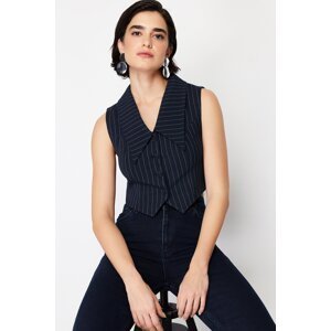 Trendyol Navy Blue Fitted Striped Jacket Collar Woven Vest