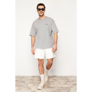 Trendyol Men's Gray Oversize 100% Cotton Crew Neck Minimal Text Printed T-Shirt