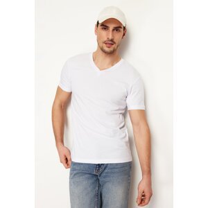 Trendyol White Men's Regular/Normal Cut V-Neck Basic 100% Cotton T-Shirt