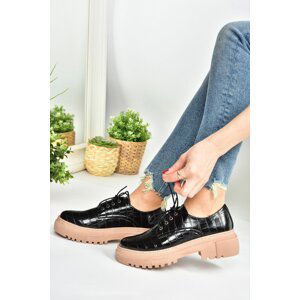 Fox Shoes Black Crocodile Print Thick Soled Oxford Shoes