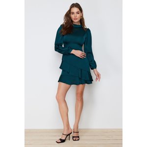 Trendyol Emerald A-Line Green Skirt Flounce Satin Woven Dress