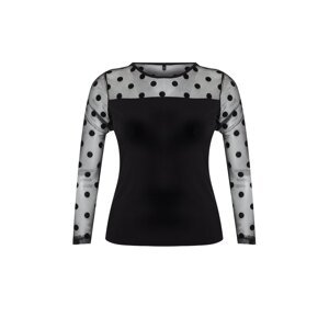 Trendyol Curve Black Polka Dot Mesh Detailed Knitted Blouse