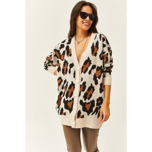 Olalook Women's Stone Oversize Leopard Cardigan